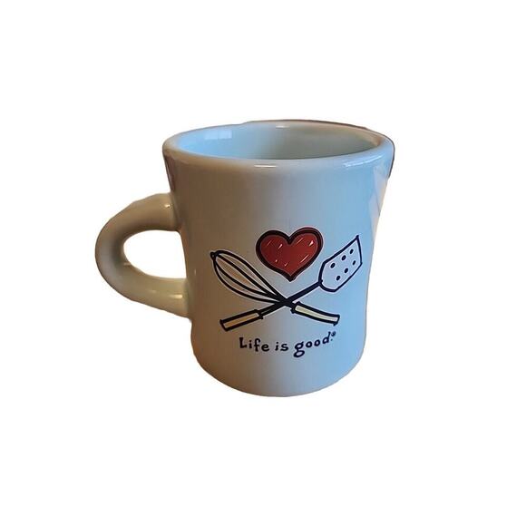 Life is Good Light Blue Cooking Utensils Mug With Heart - Picture 1 of 4